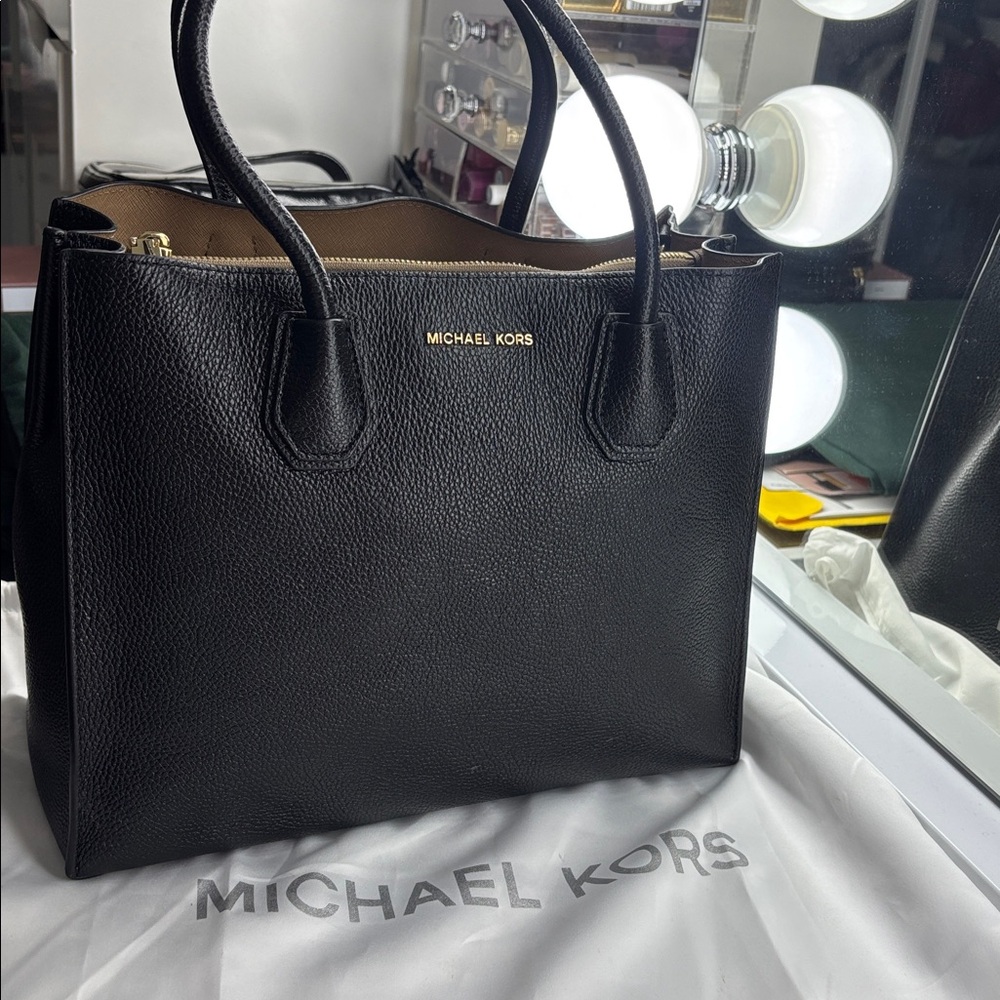 Michael Kors Black Satchel with Gold Accents